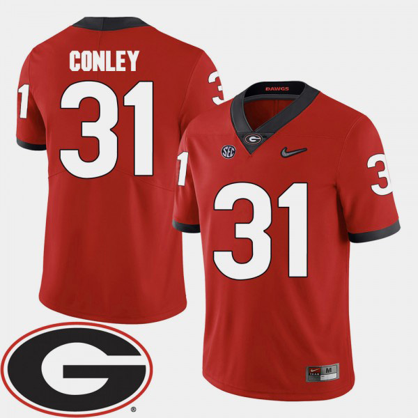 Men's #31 Chris Conley Georgia Bulldogs 2018 SEC Patch College Football For Jersey - Red